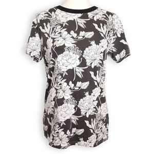 Blue Crown T-Shirt Size XS Black & White Hawaiian Floral Retro Surfer Beachy